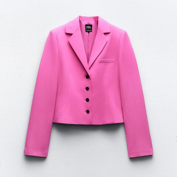 NWT ZARA TAILORED FELT TEXTURE BLAZER fuchsia - Picture 5 of 9
